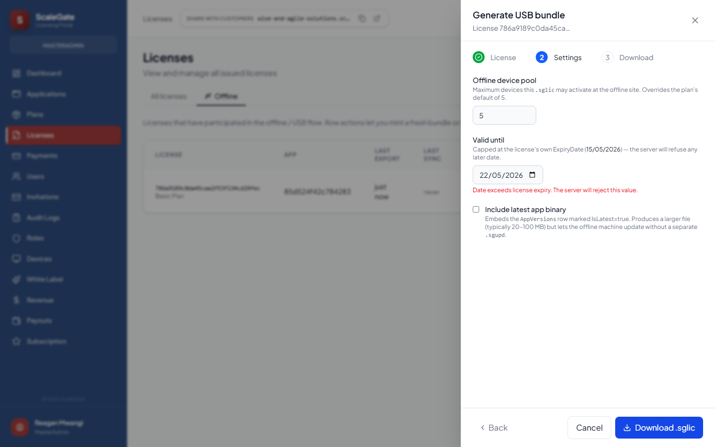 Wizard step 2 - settings